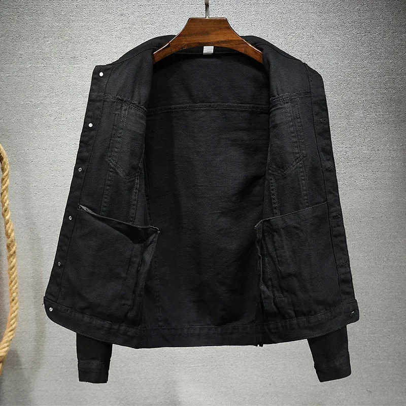 Mens silhouette denim jacket pure black simple and fashionable vest 240812