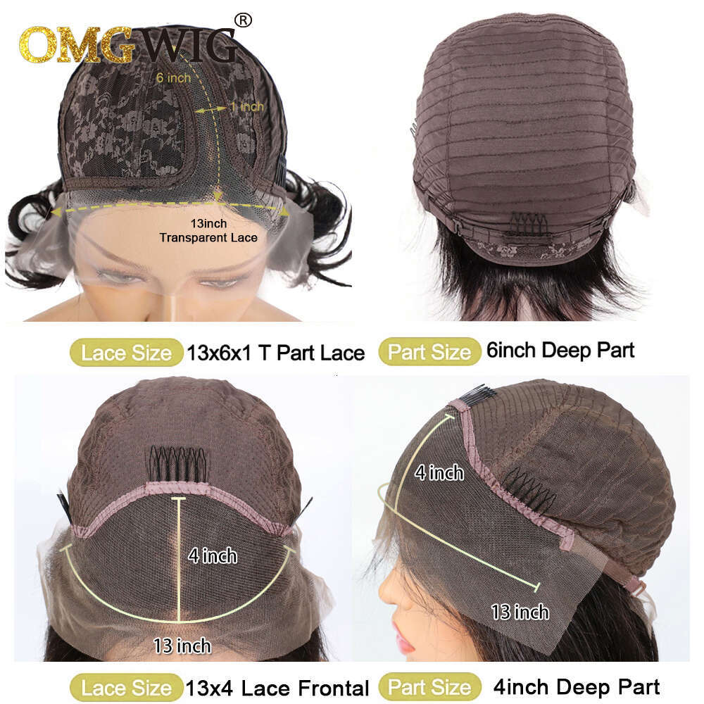 13X4 Lace Frontal Wig Brazilian Remy Human Hair Wigs For Women Wavy Preplucked Hairline 13X6x1side Part Short Bob With Bangs