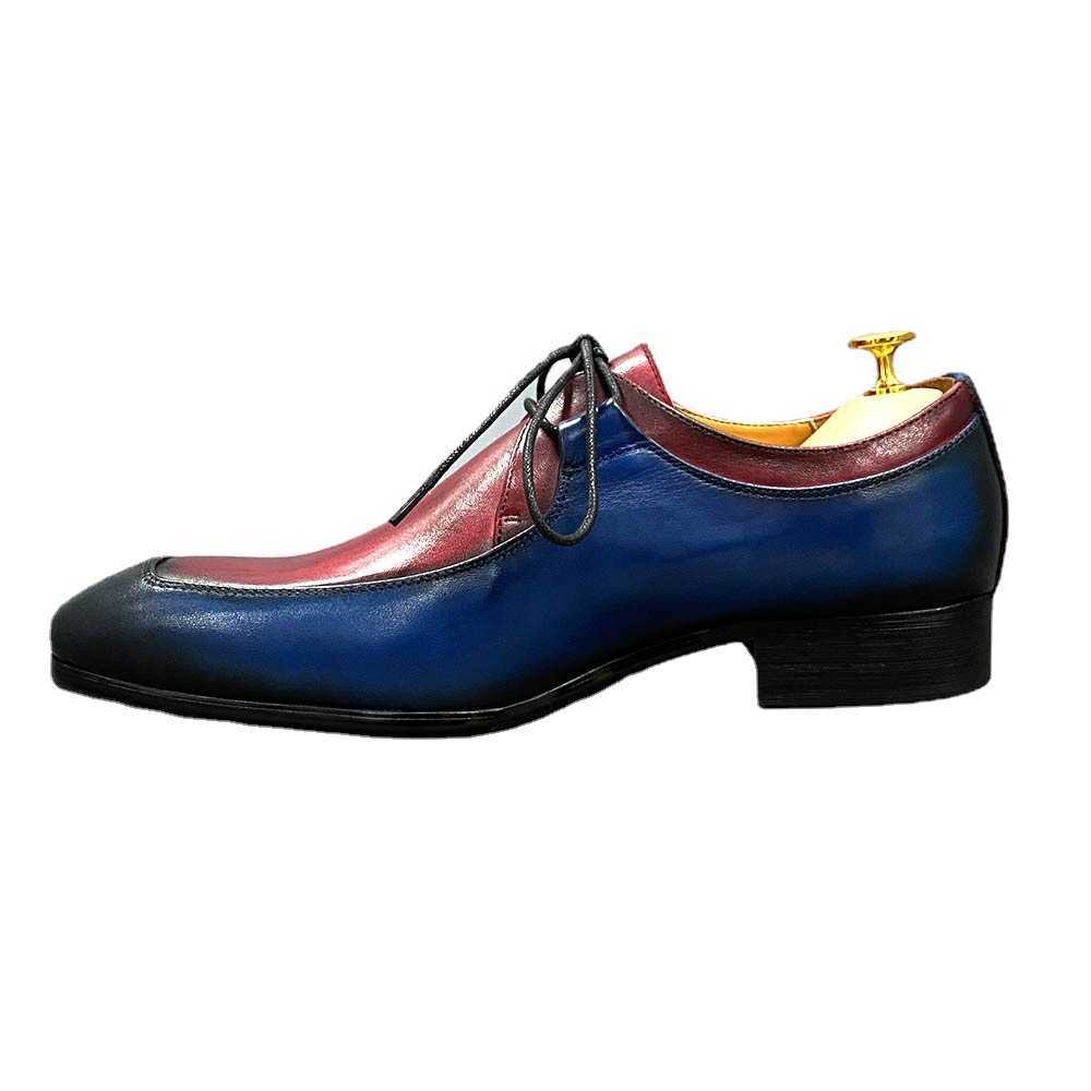 CMM Leather Shoes Mens Leather Shoes Business Casual Mens Shoes Derby Shoes Color Matching Low Top Lace Up Single Shoes