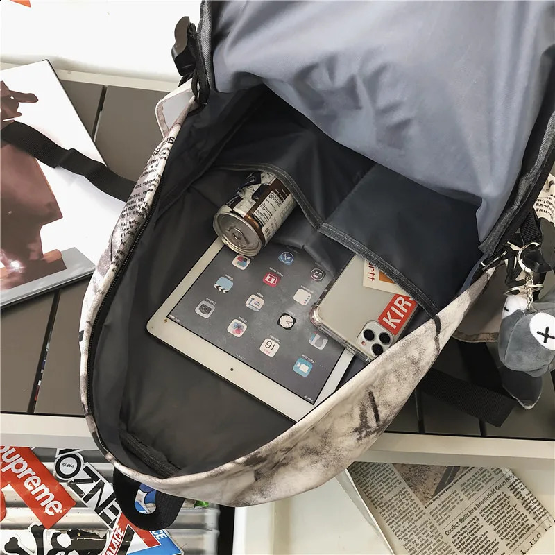 Womens Harajuku Cloud Printing Mens Backpack Student Nylon Laptop Cool 240813