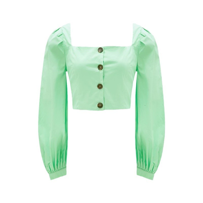 Women's Lantern Women Blouse Square Collar Top Long Sleeve Short Style