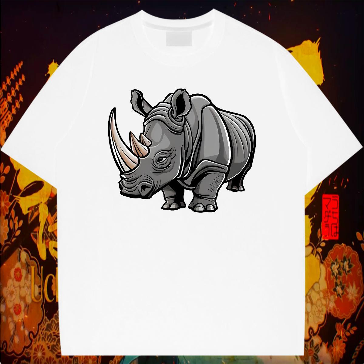 Wholesale Tshirt for Man Woman rhinoceros Spring Summer 230g Pure Cotton Wear Crew Neck Breathable Loose Fit Man T Shirts Custom Cartoon