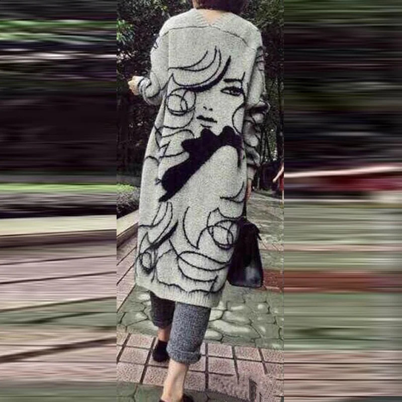 Women Clothing Autumn Winter Fashion Jacquard Long Sleeve Knitted Cardigan Y2K Streetwear Harajuku Chic Slim Tunic Sweater Coat 240812