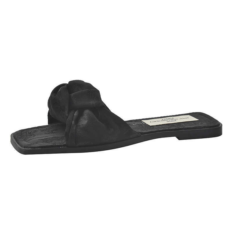Slippers For Women Exuding Luxury Outdoor Pleated Slippers With Exposed Toes Half Slippers Paired With Skirts