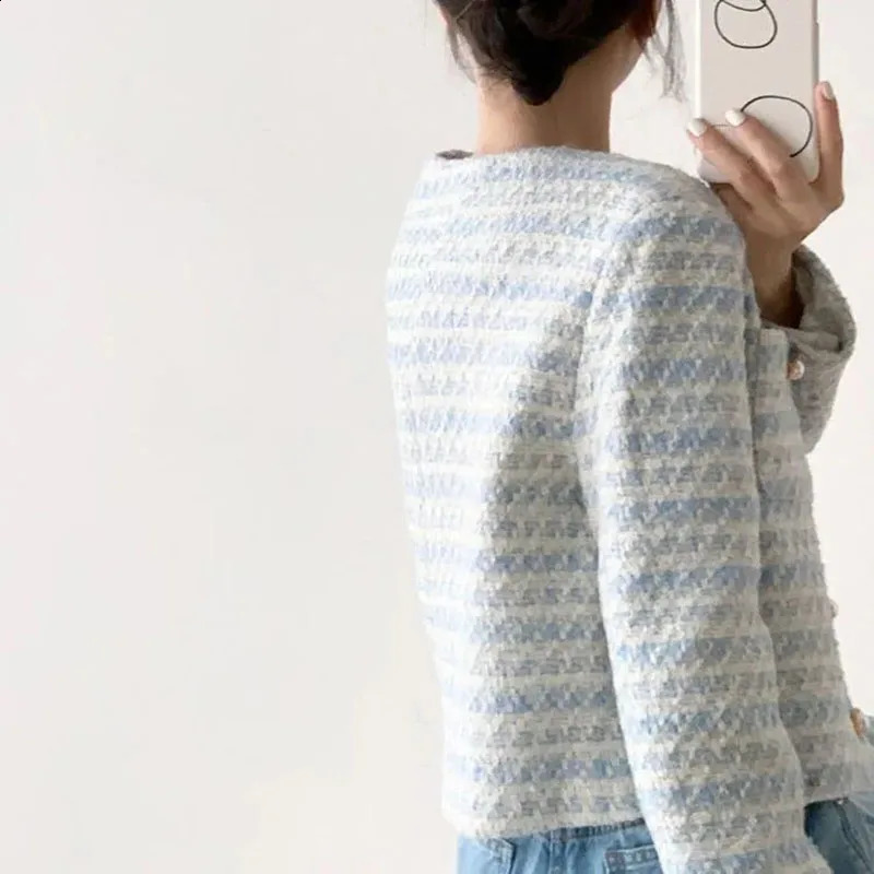 Xpqbb Autumn Winter Tweed Short Coat Women Korean Fashion Long Sleeve Single-breasted Jackets Casual Loose O-neck Outerwear Lady 240812