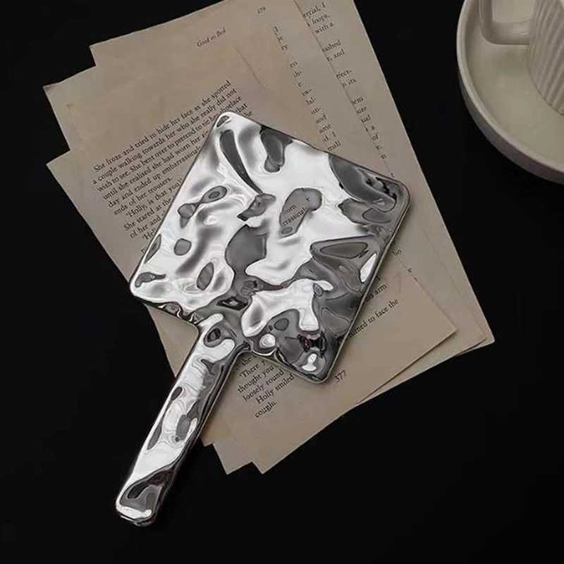 Ins Liquid Shape Square Mirror Mini Hand-held Desktop Cosmetic Mirror Makeup Mirror Travel Metallic Portable Beauty MirrorXJ240813