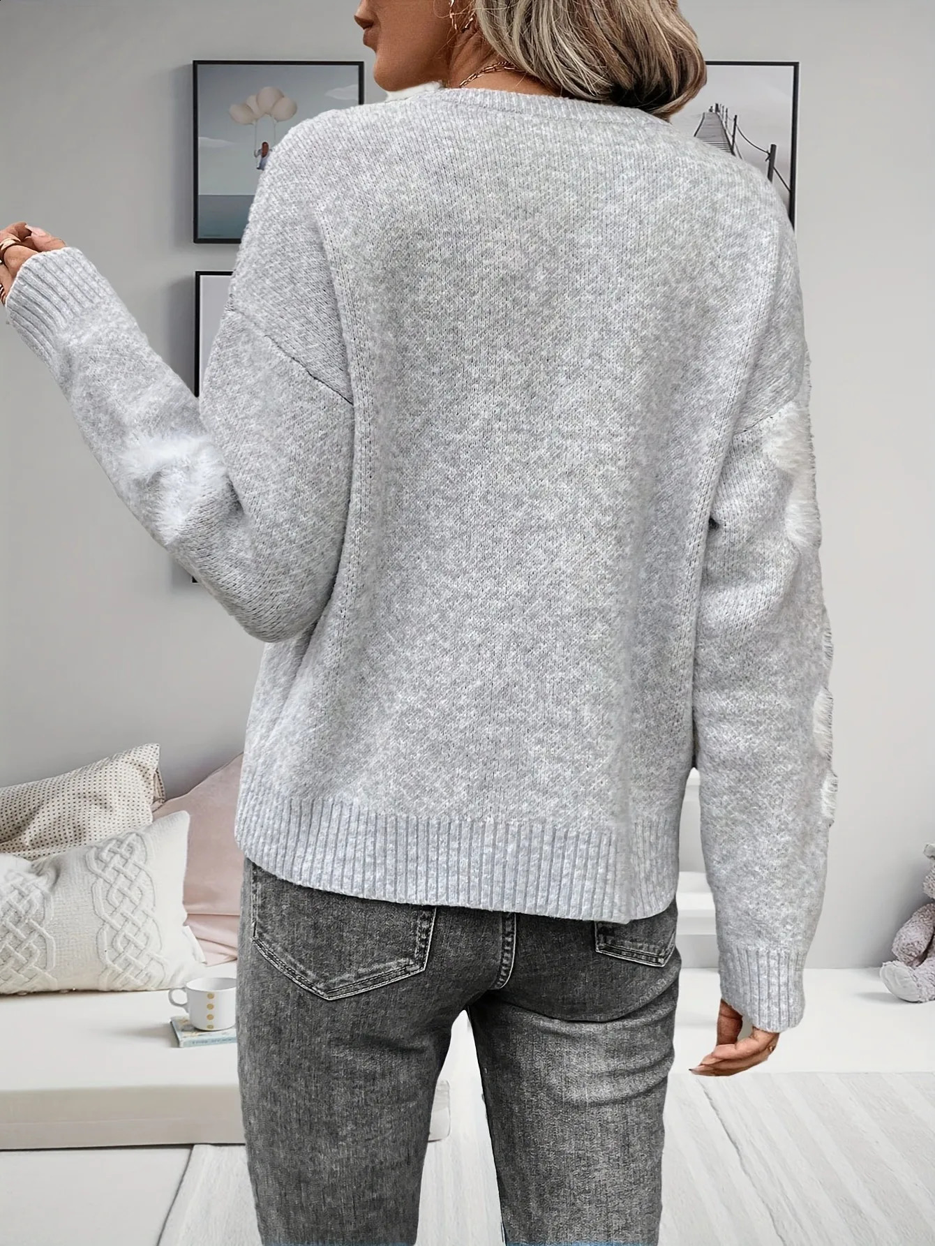Y2K Womens Flower Harajuku Printed Standing Neck Long sleeved Sweater Top Casual Autumn/Winter Knitwear 240812