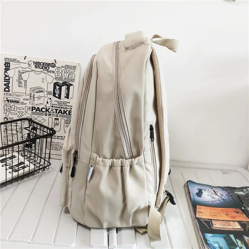 Solid color backpack womens multi pocket university casual laptop 240813