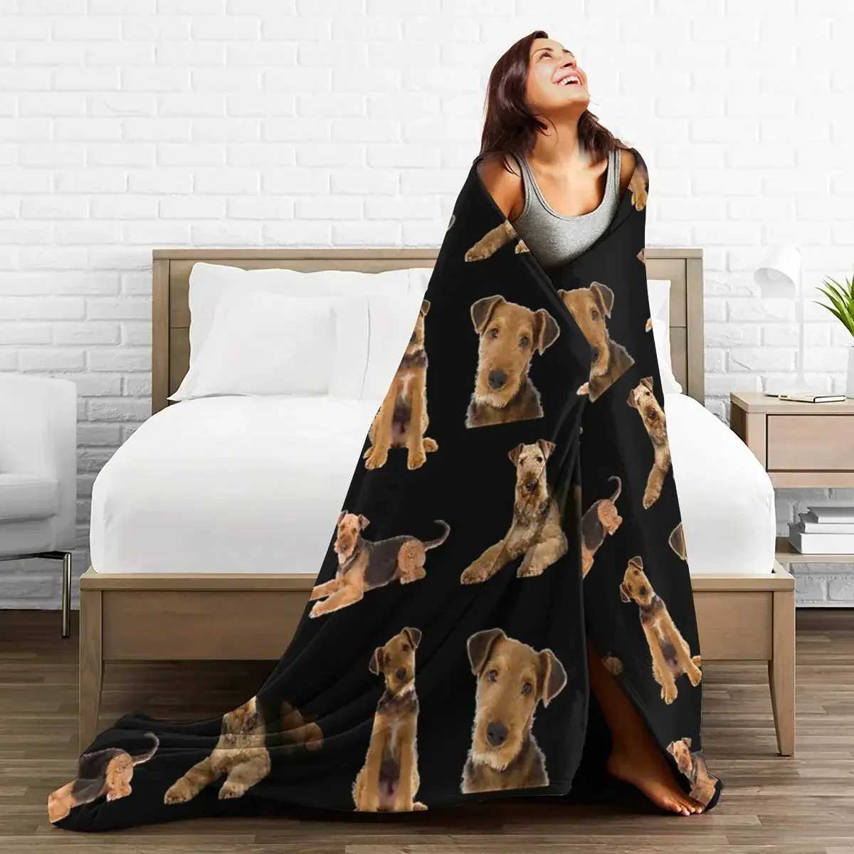Airedale Terrier Blanket Soft Warm Flannel Throw Blanket Bedding for Bed Living room Picnic Travel Home CouchXJ240813