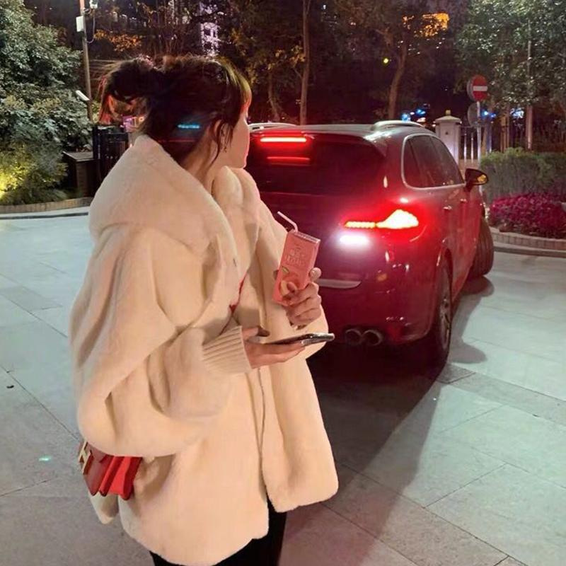 Women's Fur Faux Nerazzurri Winter white oversized faux fur jacket women with hood raglan sleeve zipper Korean fashion clothing for womens