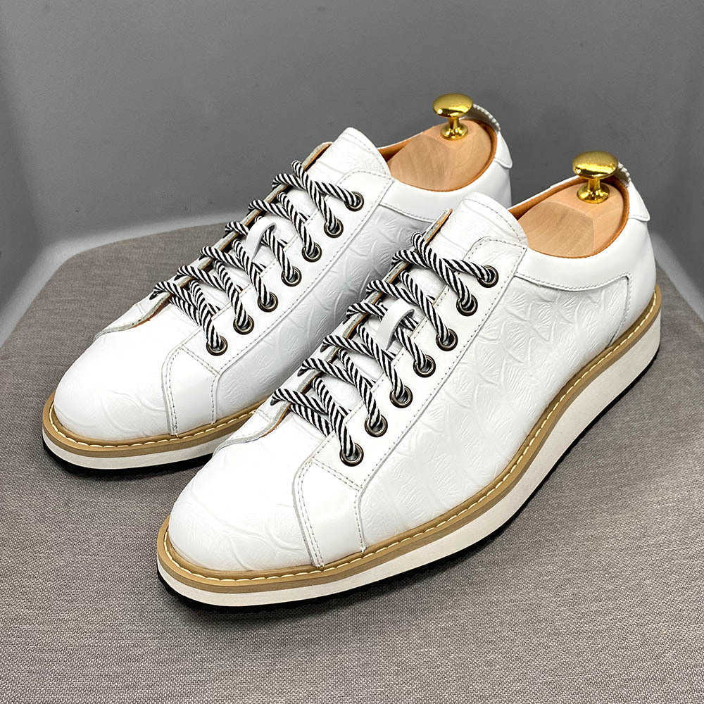 CMM Casual Leather Shoes Mens Shoes Leather Thick Soled Daily Single Shoes Fashionable Crocodile Pattern Embossed Handmade Shoes Shoes Men