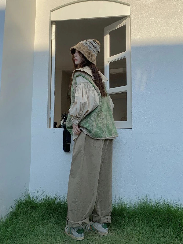 Sweater Vests Women Green Preppy Style Cute Autumn Ins Trendy All-match Cozy Basic Argyle Ladies Knitting College Dating 240812