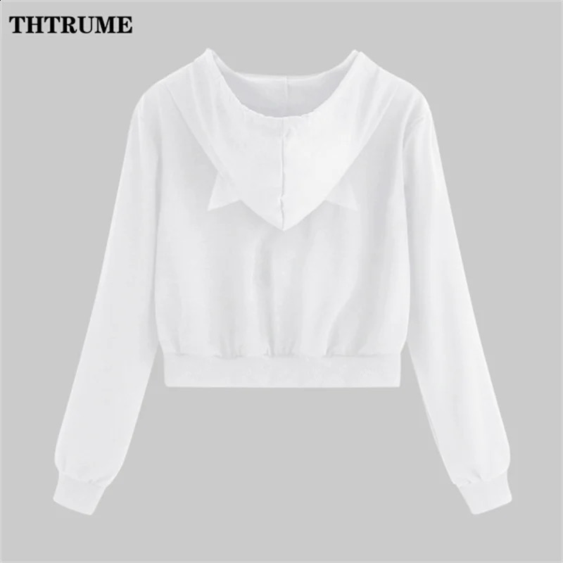 Fashion Harajuku Zipper Cropped Hoodies Elegant Solid Tracksuit Drawstring Chic Hooded Casual Communte Women Cat Sweatshirts 240812