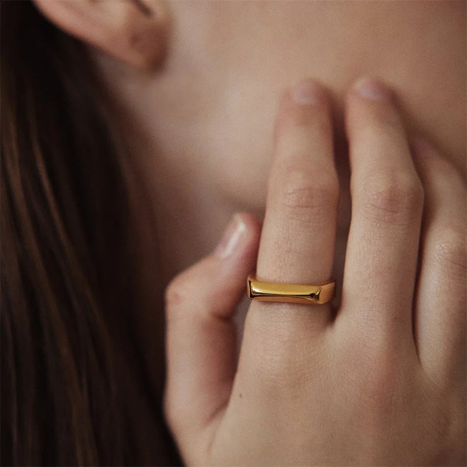 Visunion 10PCS Smooth punk hip hop Ring Gold Color for Women Men Custom Stainless Steel Jewelry Party Birthday Gift Wholesale 240812