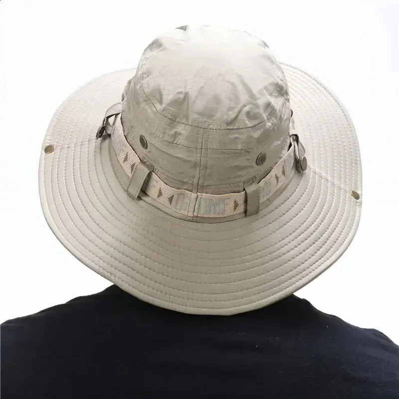 Summer Mens Bucket Hat Outdoor UV Protection Wide Brim Panama Wildlife Park Hunting Hiking Mesh Fishermans Beach Sunscreen 240812