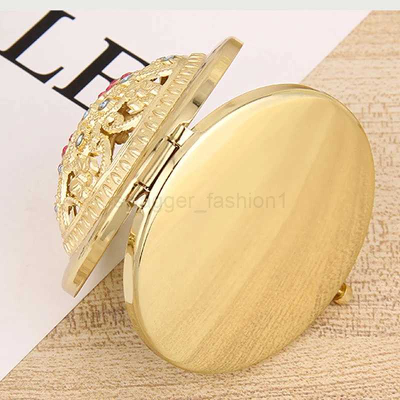 Cute Fashion Women Folding Pocket Mirror Round Compact Double-Sided Crystal Hollow Makeup Mirrors Espejos De Bolsillo MujerXJ240813