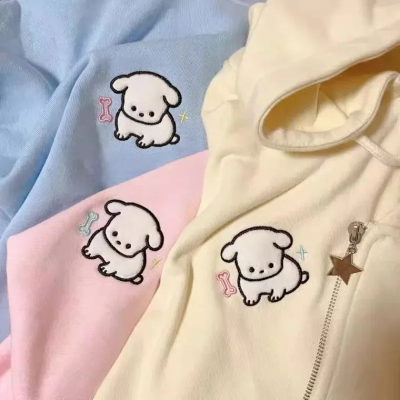 Kawaii Zip Up Womens Hoodie Pink Harajuku Cutecore Hooded Oversized Sweatshirts Korean Fleece Long Sleeve Girly Tops 240812