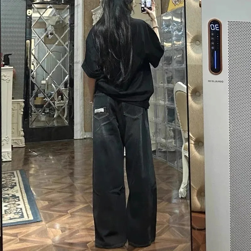American Style High Street Retro Jeans Spring Loose Thin Straight Legs Trouser Versatile Casual Tear 240807