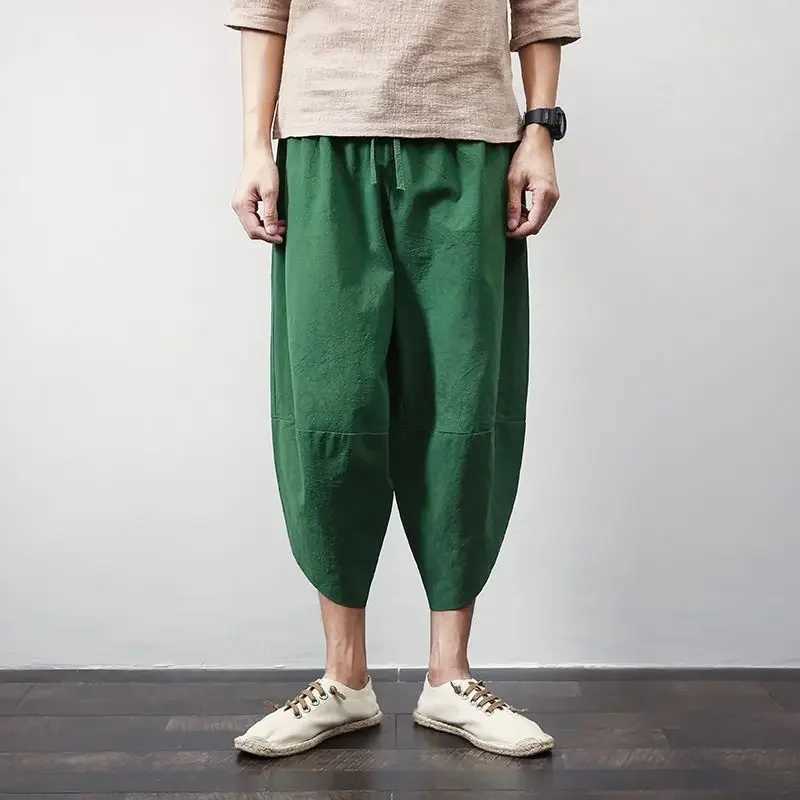 Casual Linen Beach Pants For Men Loose Fit Thai Wide Leg Seven Pants Trendy Chinese Style Cotton Linen 7 Pant HaremXJ240813