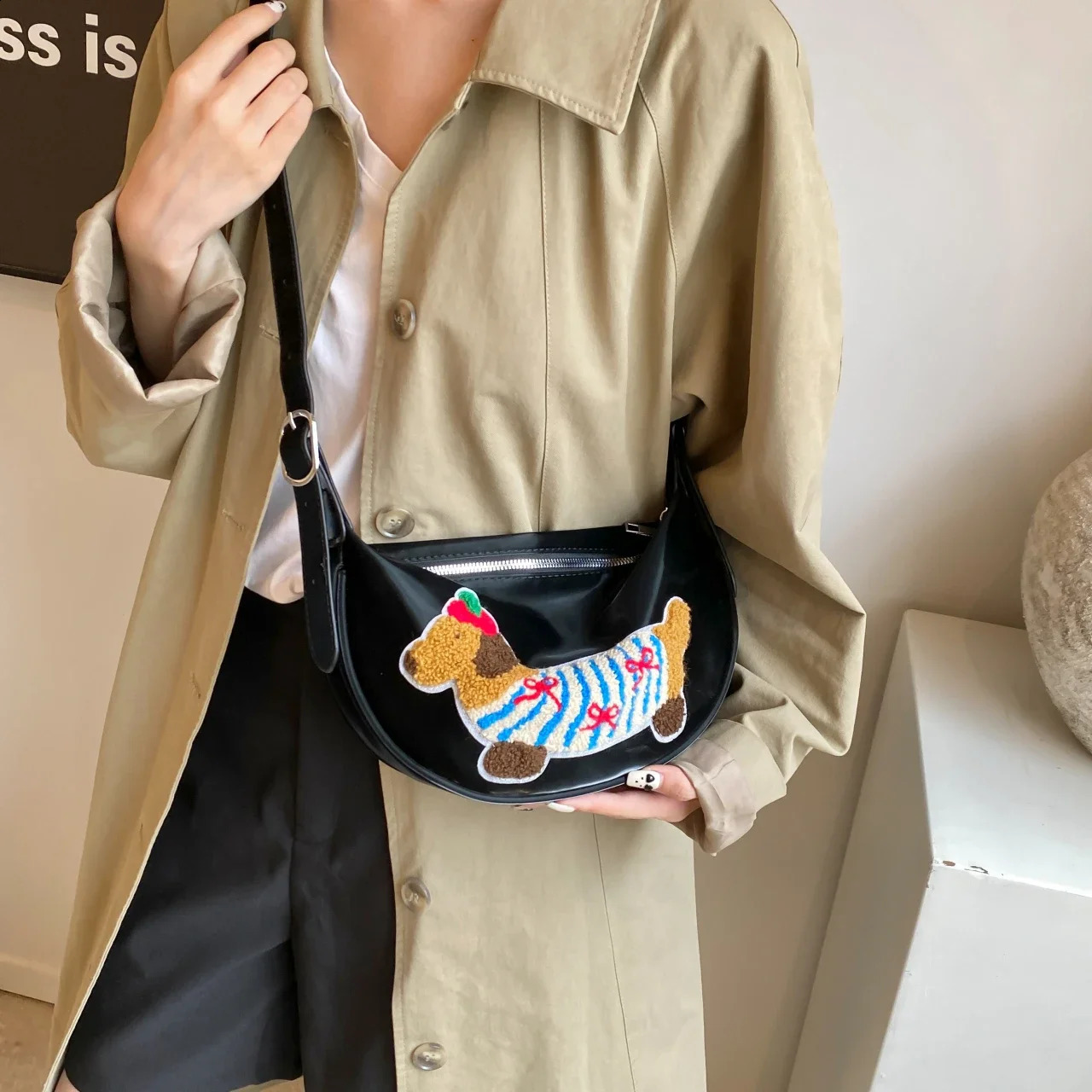 Dumpling Crossbody Bag For Women Cute Woolen Dog Cartoon Handbag 2024 Trend Korean Style Leisure Shoulder Messenger 240812
