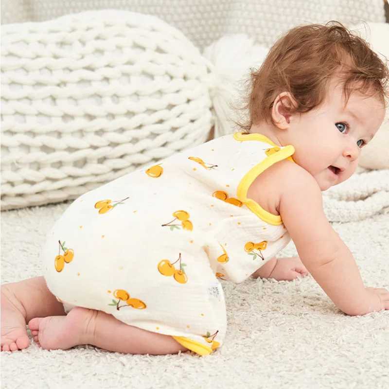 Baby girl underwear jumpsuit summer cartoon newborn children jumpsuit sleepwear thin Gauze printing baby boy crawling clothing tight fitting clothes W