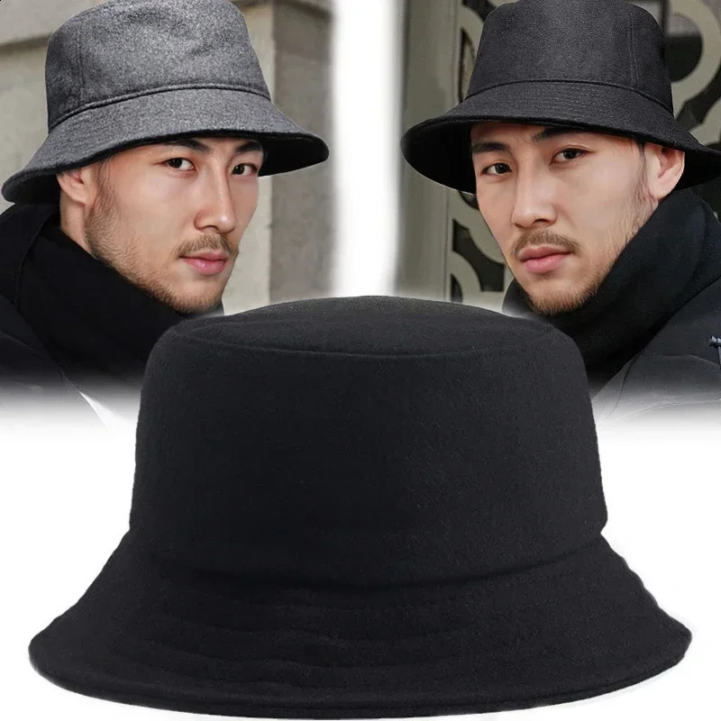 Winter Wool Bucket Hat Mens and Womens Warm Neutral Fishermans Big Brim Fashion ner Solid Color Small Face 240812