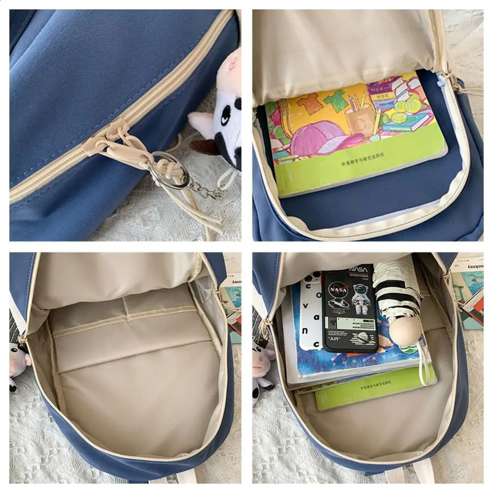 Nylon large capacity backpack for teenagers solid color women waterproof travel students 240813