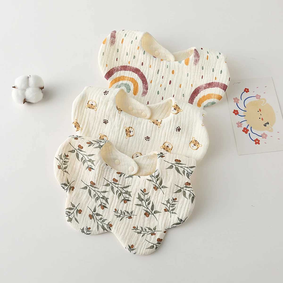 Bibs Burp Cloths Summer New Cotton Gauze Baby Bibs Soft Petal Infants Print Saliva Towel Newborn Toddler Burp Cloth Kid Feeding Bib Korean StyleL4812