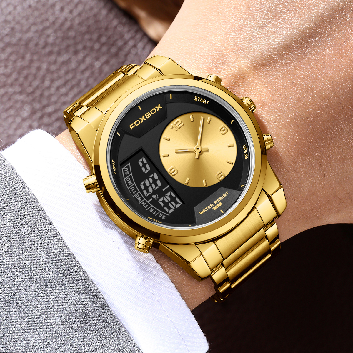 LIGE Outdoor Sports Men's Waterproof Night Light Dual Display Electronic Watch Men's Multi functional Alarm Clock Fashion Watch