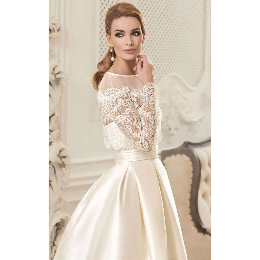 Elegant A-E Gown Wedding Dresses Appliques Pattern Lace Bridal Gowns Big Boat Neck Vestidos De Novia Custom Size Colour 6660306