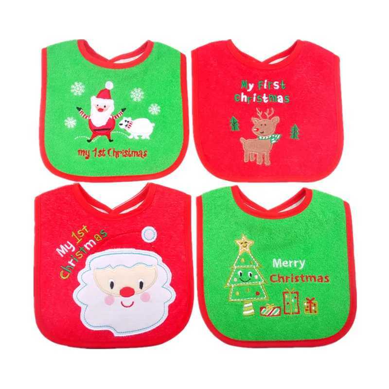 Bibs Burp Cloths Christmas Style Baby Bibs Round Neck Waterproof Burp Cloths Santa Elk Christmas Tree Pattern Infant Saliva Towel Xmas Kids GiftL4812