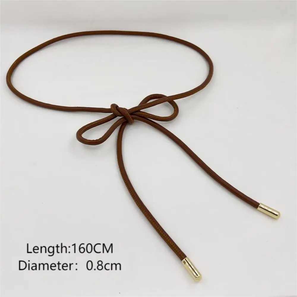 Leather thin belt non perforated solid color round rope belt womens knotted waist belt sweater waist belt waist belt belt closure decoration W240807