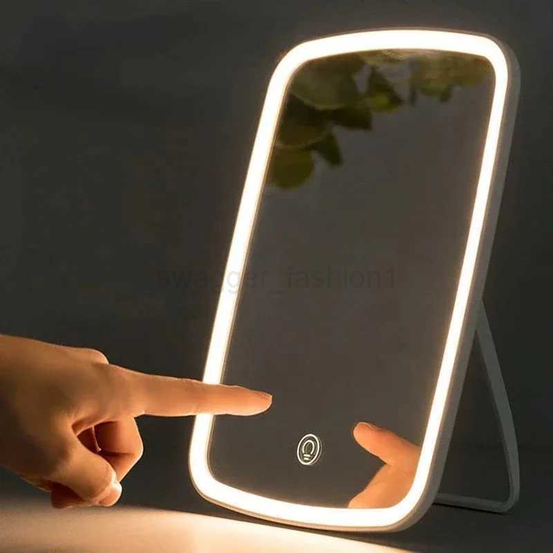 LED Makeup Mirror Touch Screen 3 Light Portable Standing Folding Vanity Mirroir with 5x Magnifying Cosmetics LED MirrorXJ240813