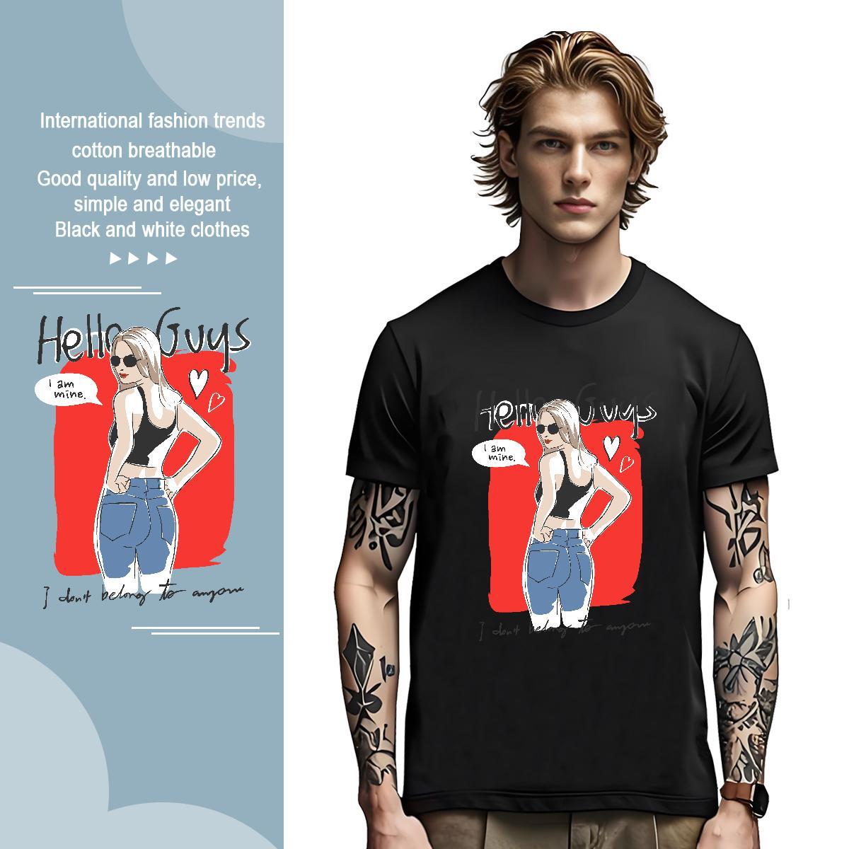 Man T Shirts 100% Cotton 230g character Daily Outfit Crew Neck Breathable Custom Cartoon Tshirts New Soft Top Tees