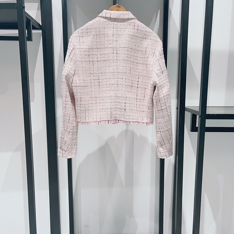 Jacket Pink tweed suit with frayed plaid jacket shorts half skirt French niche 24 early autumn feminine temperament 240812