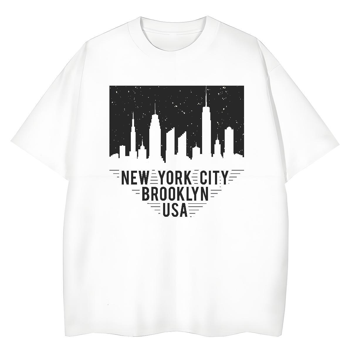Free Shipping Mens T Shirts Tall buildings Breathable Soft Sport Anime Print 230g Pure Cotton Men Tees Classic Casual Clothes