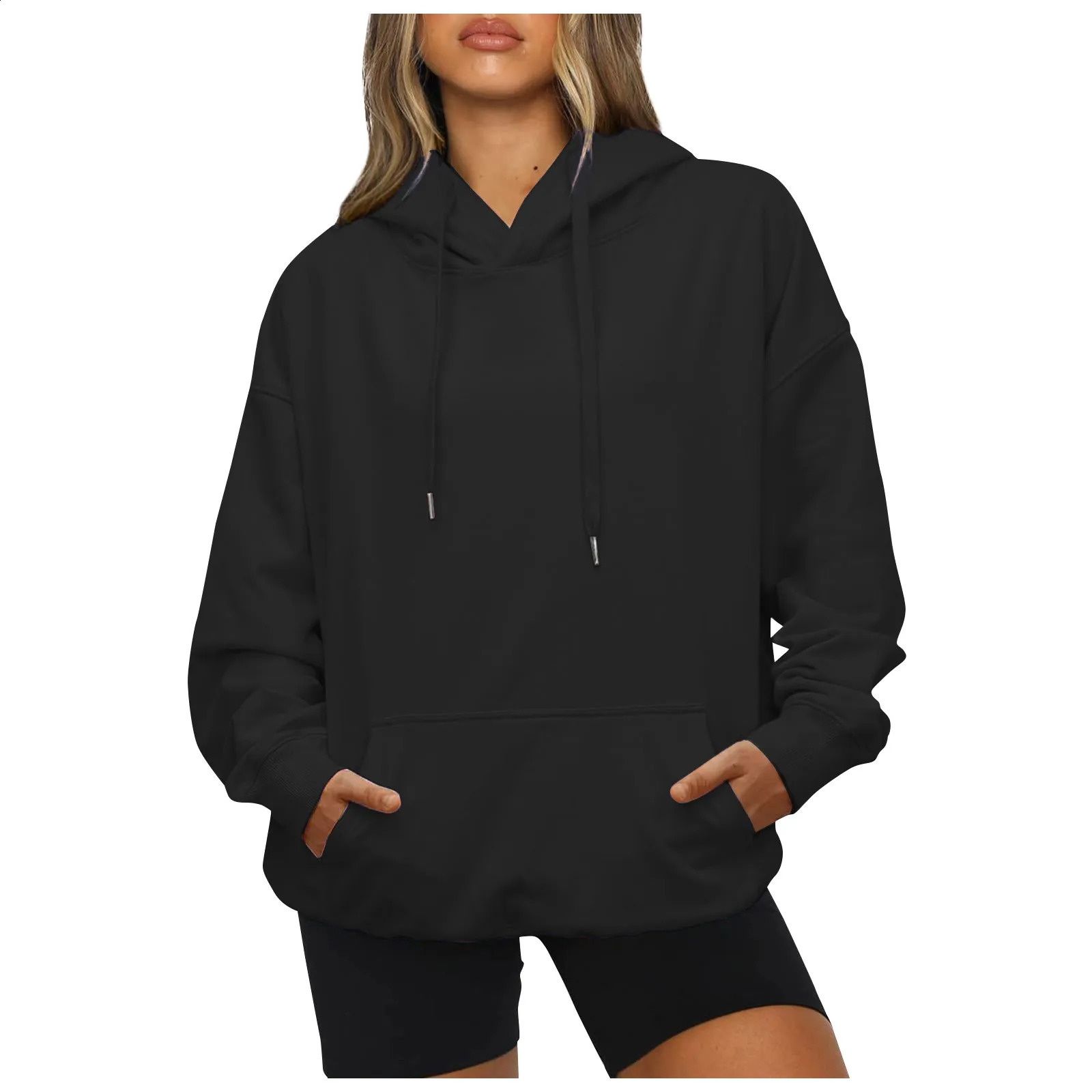 Womens Oversized Long Sleeve Crewneck Sweatshirt Casual Loose-Fitting Drawstring 240813
