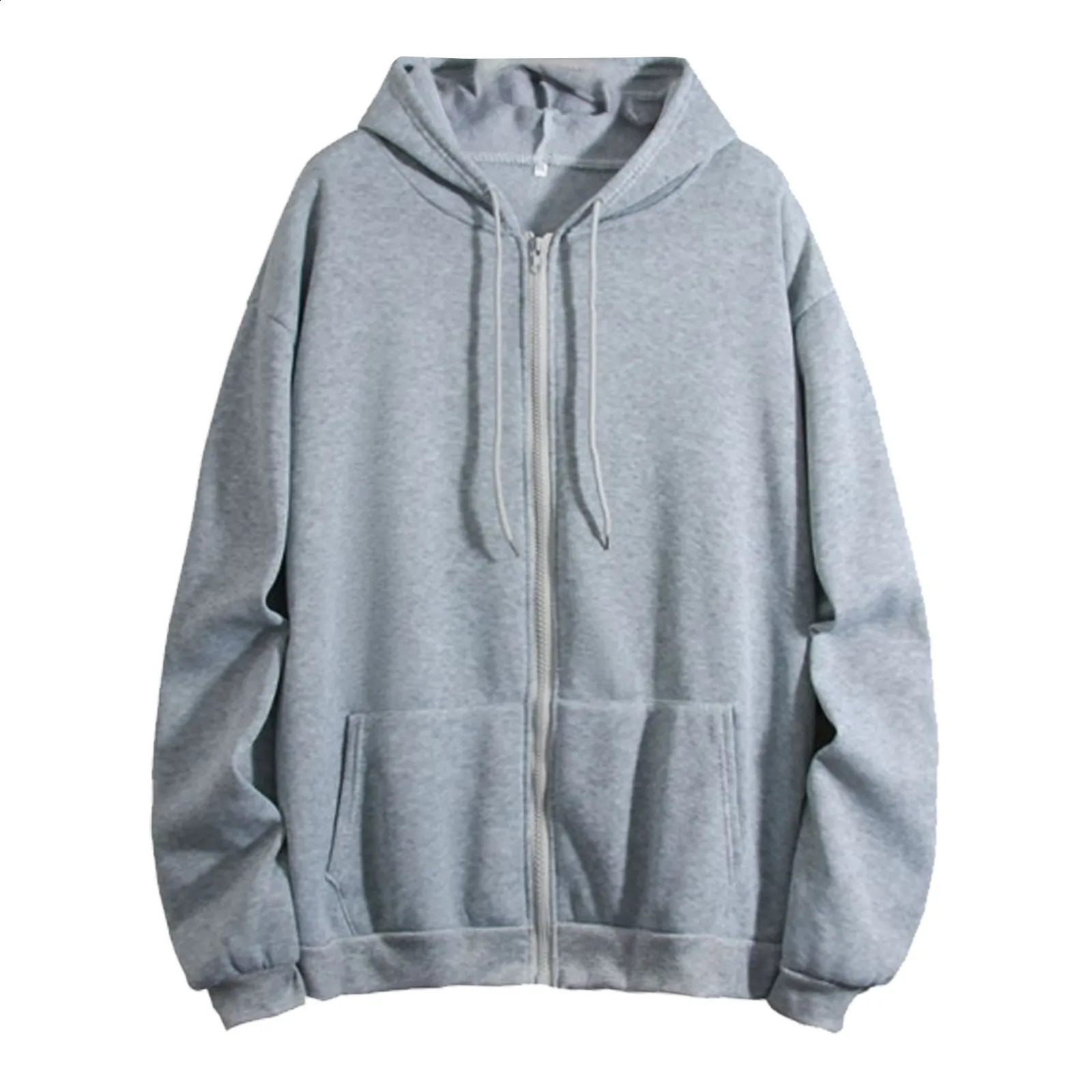 Zip Up Hooded Sweatshirt Loose Women Hoodies Casual Solid Color Harajuku Korean Loose Couple Hoodie Jacket Coat Streetwear 240812