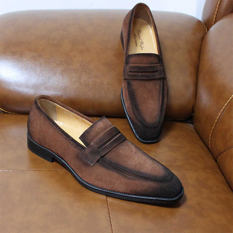 CMM Mens Genuine Leather Casual Shoes Autumn Suede One Foot Lazy Shoes New Mens Shoes Loafer Shoes