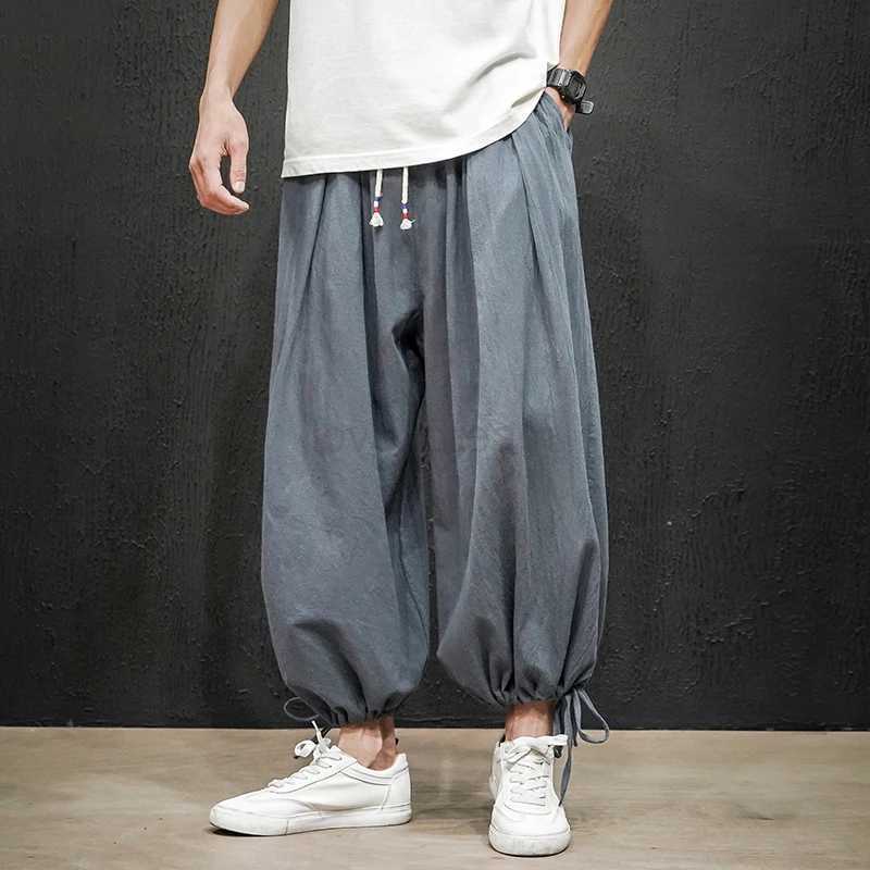 Dropshipping Men Harajuku Harem Pants 2023 Mens Summer Cotton Linen Joggers Pants Male Vintage Chinese Style Sweatpants FashionsXJ240813