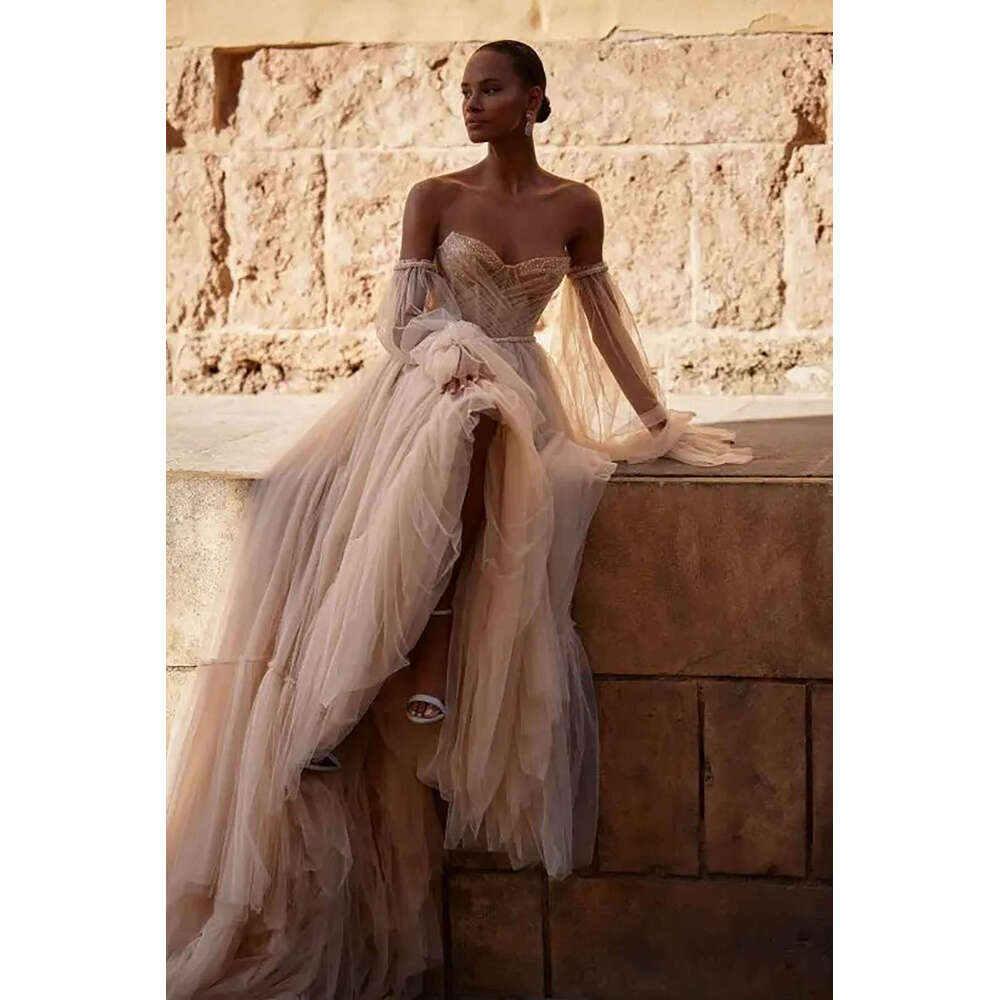 Classic A-e Gown Wedding Dresses Pearls Organza Bridal Gowns Strapless Big Vestidos De Novia Custom Size Colour