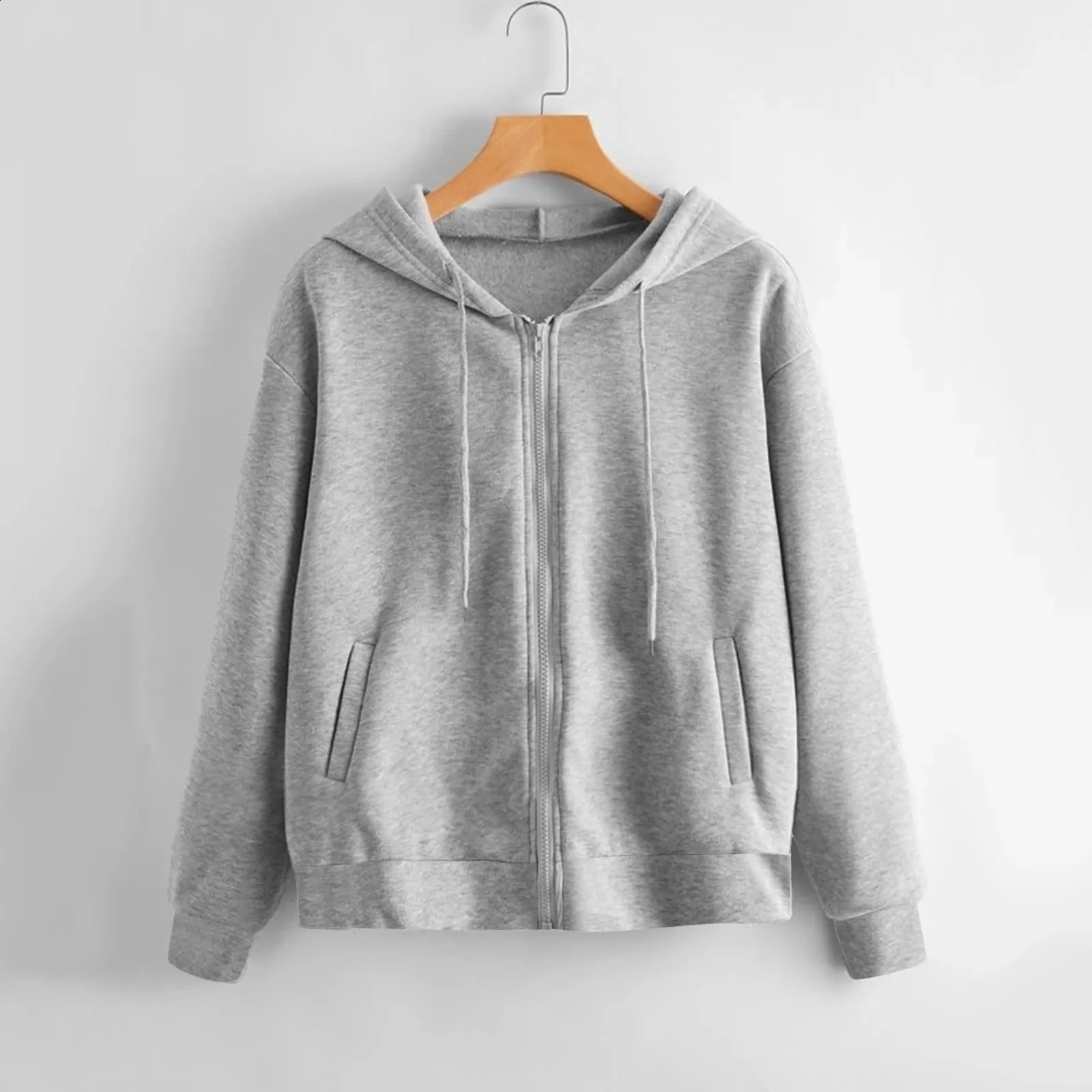 Women Sweatshirt Hoodies Spring Fashion Casual White Gray Black Zipper Hooded Sweatshirt Long Sleeve Coat Pullovers 240812