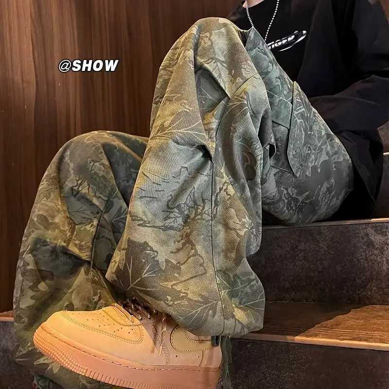 American retro camouflage workwear pants for men and women in autumn new handsome hip-hop multi pocket straight leg casual pantsXJ240813