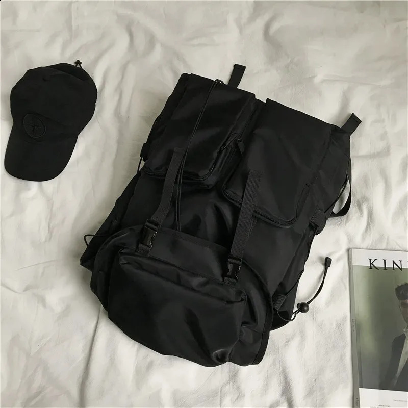 drawstring buckle casual backpack for men college notebook simple 156inch mens bag 240813