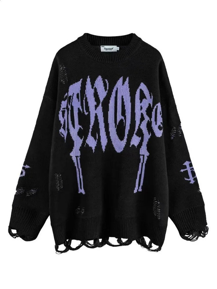 Womens sweater Tops Harajuku Sweater Women Gothic Vintage Ripped Grunge Jumper Streetwear Korean Y2k Oversize Hiphop Pullover 240812