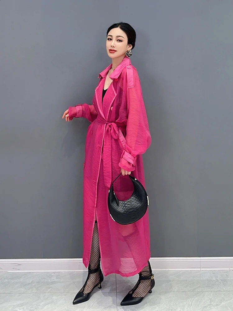 SHENGPALAE Fashion Womens Windbreaker Notched Collar Long Sleeve Button Solid Color Translucency Trench Summer 2024 5R4385 240813