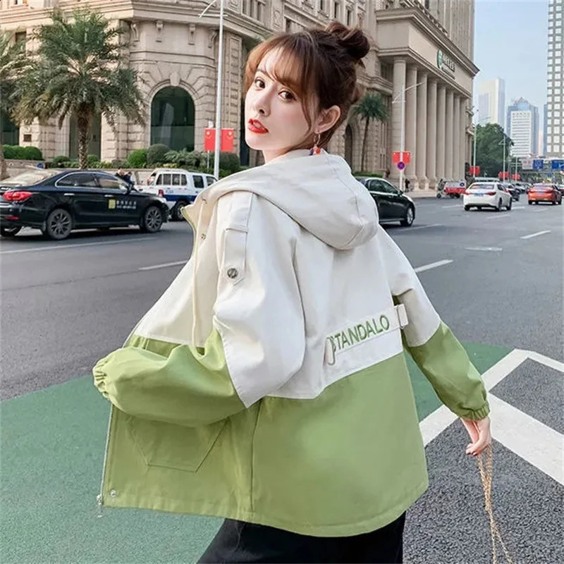 2024 Women Windbreaker Spring Autumn Hooded Coat Fashion Trench Temperament Elegant Jacket Top Loose Outwear 240812