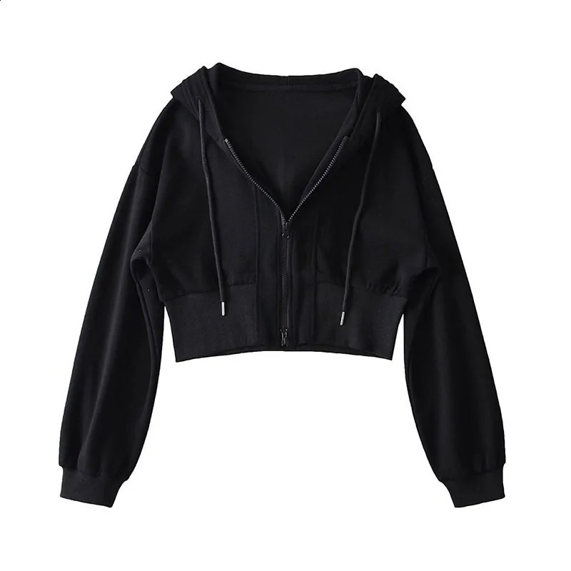 Xpqbb Y2K Streetwear Hoodie Women Korean Fashion Double Zipper Short Sweatshirt Female Casual Hooded Sports Long Sleeve Coat 240812
