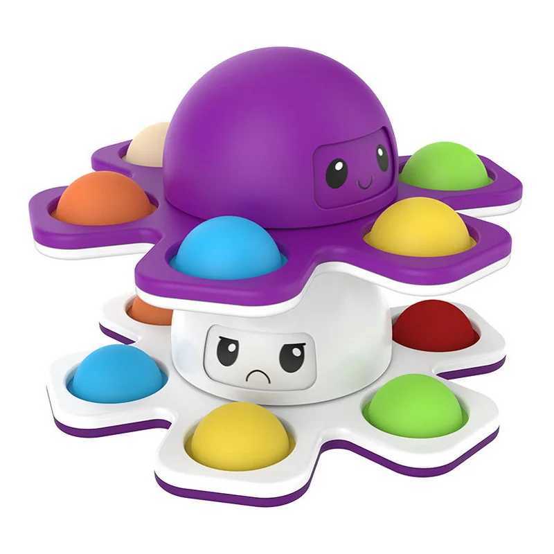 Funny Fidget toys Octopus Spinning Top Vent Gyro Three Expression Fidget Spinner Toy Push Pop Bubble Stress Relief for Kids Baby Y240810