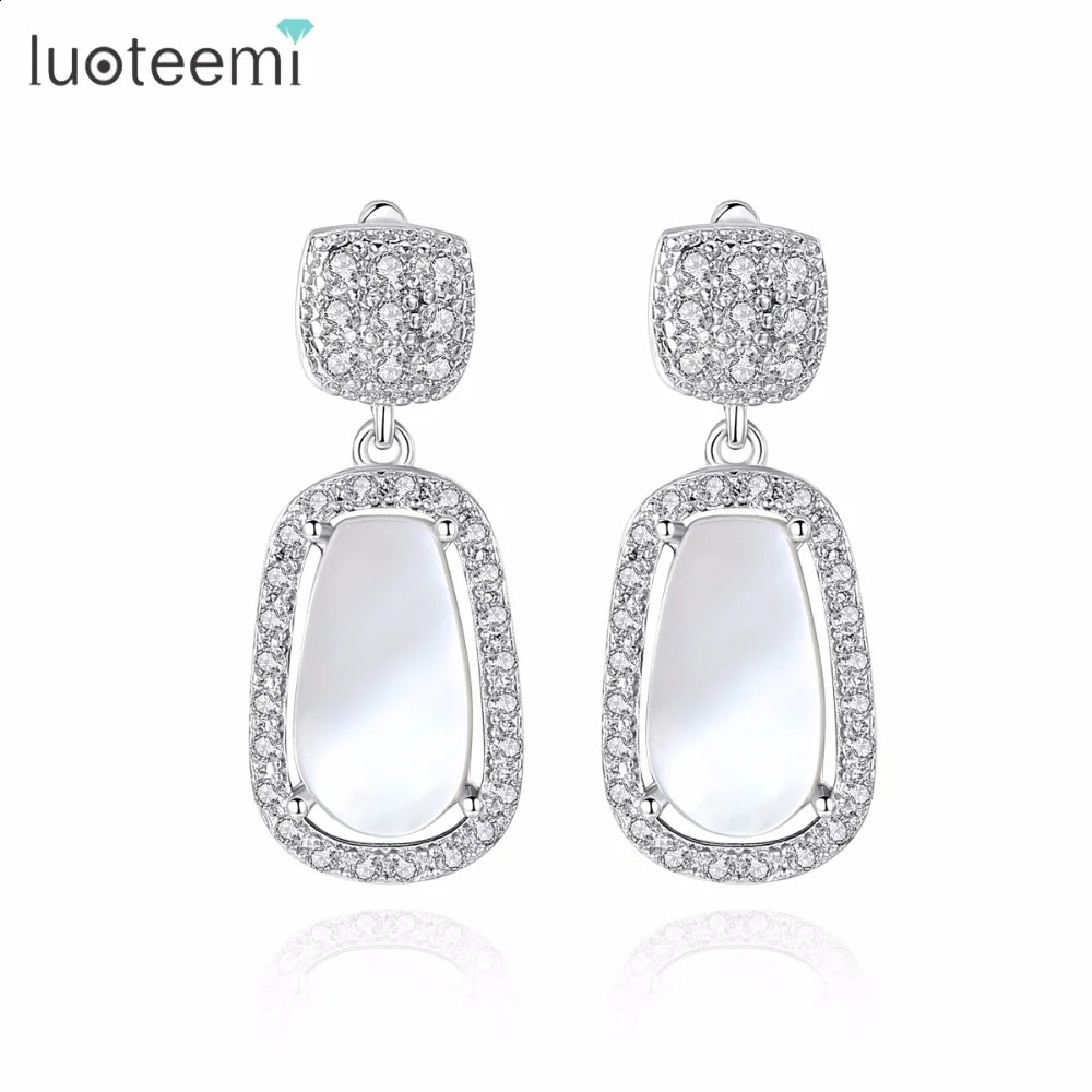 LUOTEEMI Geometric Natural Shell Crystal Elegant Pendant Earrings Womens Handmade Retro Wedding Party Brincos 240810